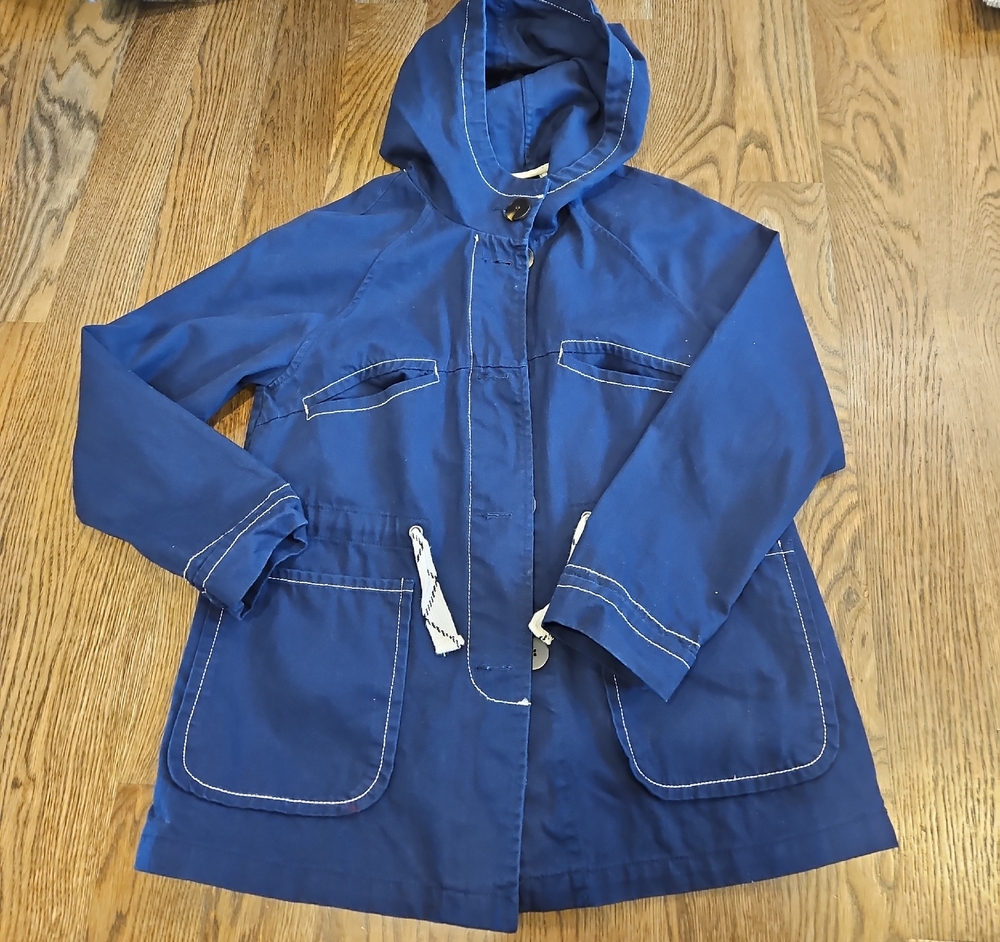 ZARA 100% Cotton Dark BLUE Lightweight Jacket Coat Buttons HOOD Size 11-12 Kids